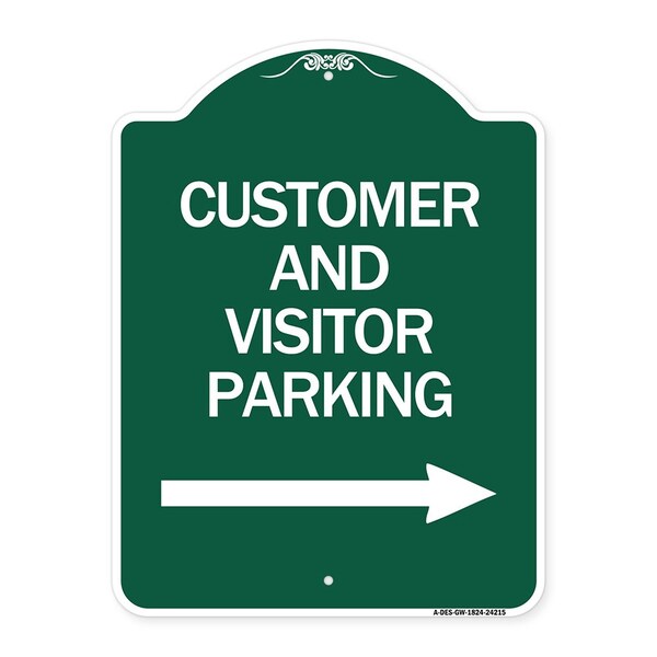 Customer and Visitor Parking W/ Right Arrow, Green & White Aluminum Sign, 18" x 24", GW-1824-24215